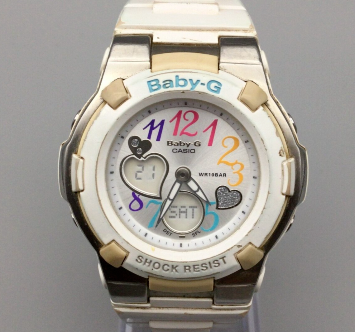 Casio Baby-G Digital Analog Watch Women White 5070 BGA-116 Hearts