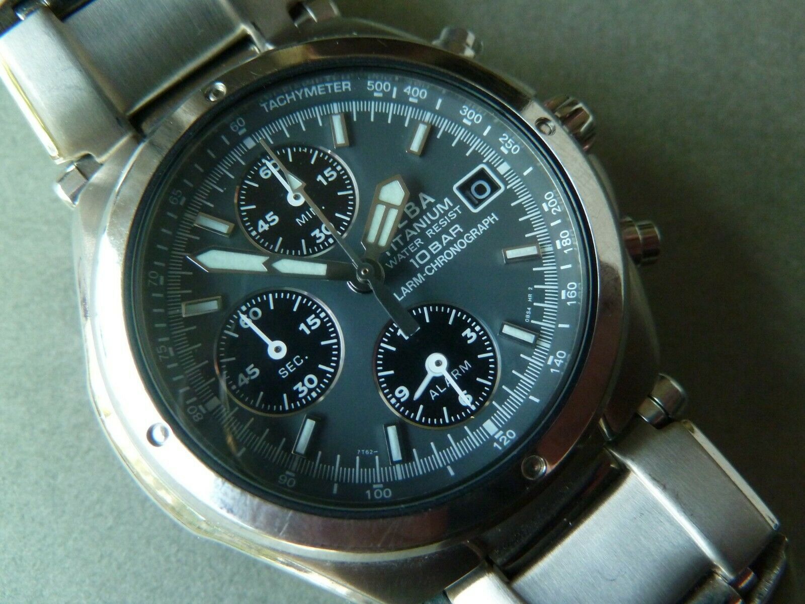 SEIKO ALBA TITANIUM ALARM CHRONOGRAPH 7T62-0BM0 10 BAR
