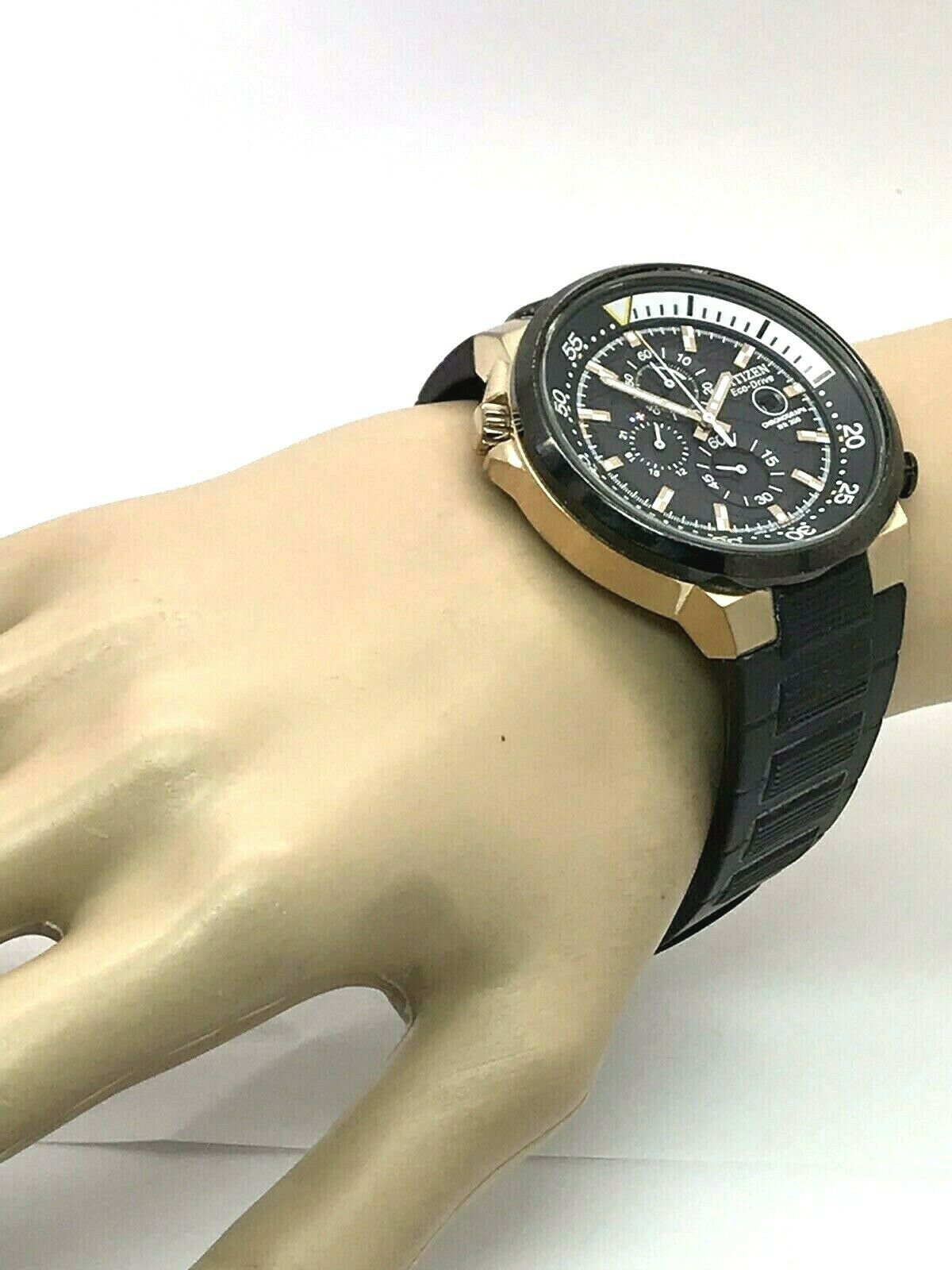 Citizen Eco Drive Chronograph Gold & Black Rubber Band Men's