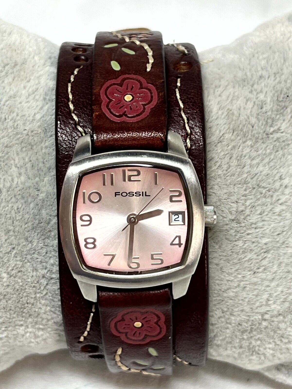 Ladies Fossil JR-8780 Silver Tone Bund Strap Quartz Date 