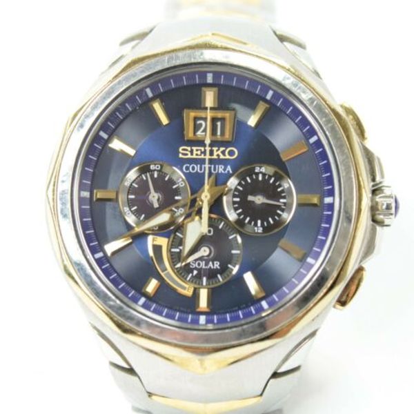 Mens Seiko Coutura Solar wrist watch Chronograph V194 0AB0 stainless