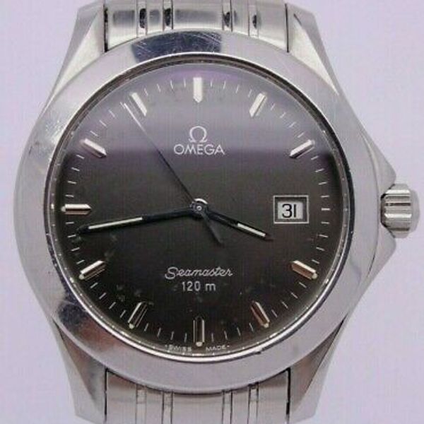 c.1992 Omega Seamaster 120m 37mm Steel Quartz Watch w Bracelet 196.1501