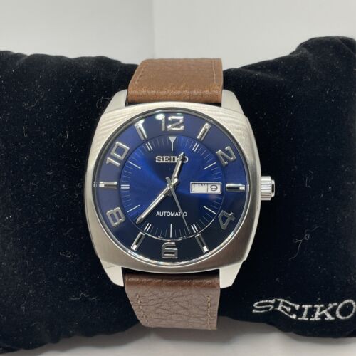 Seiko 7S26 04D0 Men s Brown Leather Analog Blue Dial Automatic