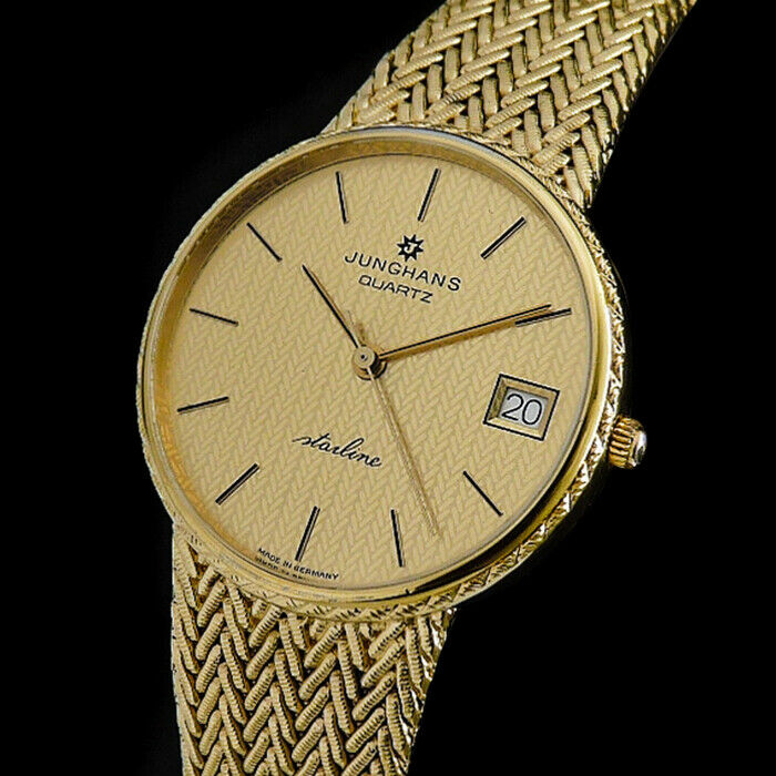 JUNGHANS STARLINE 18K 750 GOLD PLATED LUXUS UHR MILANAISEBAND