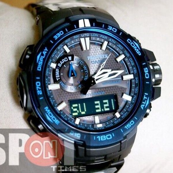 Casio Men's PRG-300CM-3CR Pro Trek Solar-Power Triple-Sensor Watch Black Green e