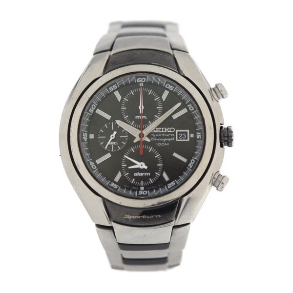 Seiko Seiko Sportura Chronograph Watch 7t62 0cc0 Stainless Steel Silver Black Quartz Genuine 4720