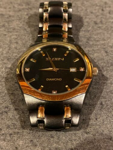 Elgin diamond watch black sale and gold