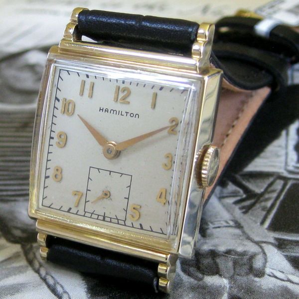 Mens 1948 Hamilton 14K SOLID GOLD Original GLENN Vintage Art Deco Tank