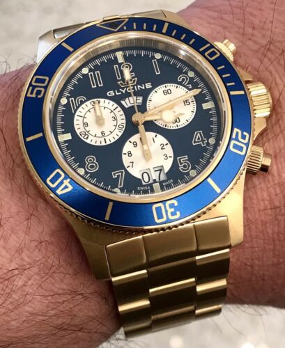 Glycine GL1003 Men s Combat Sub 42mm Chronograph Gold PVD. No