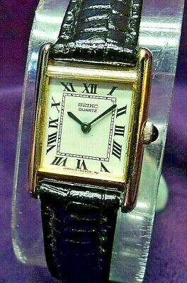 NEW BATTERY & STRAP~Seiko 1400-5030 Womens Gold Plated Tank Quartz