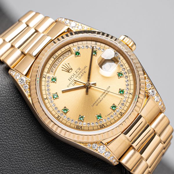 [WTS] Rolex Day Date 18338 Factory Diamond Dial and Lugs Emerald String ...