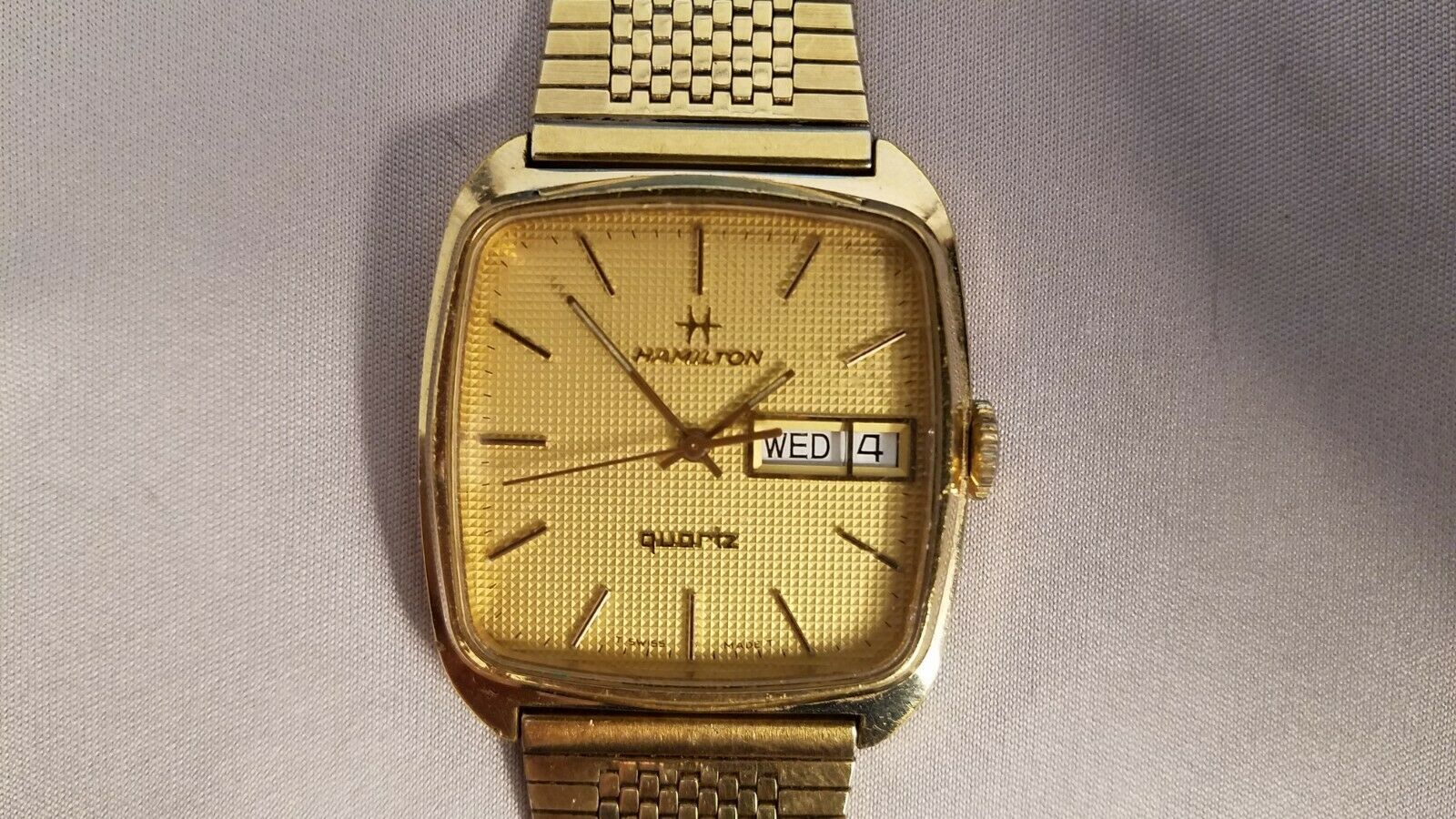 Vintage Men's HAMILTON Square 9088 Swiss Quartz Day Date Gold Tone Watch |  WatchCharts Marketplace