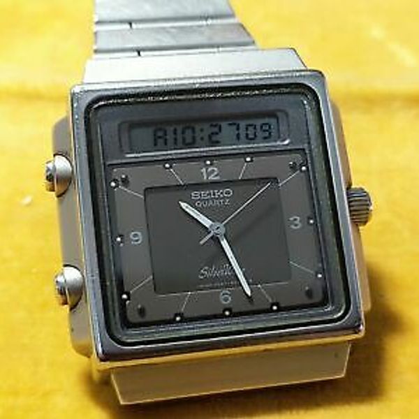 RARE SEIKO 1983 H557-525A SILVER WAVE DIGITAL-ANALOG ALARM