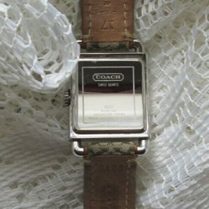 ⌚Coach ~ Silver Square Face 0221 Watch Signature C Canvas  display picture 3