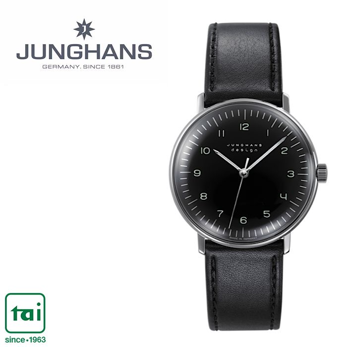 Junghans Max Bill Hand Wind 027 3702 00 Black Silver Calf Belt