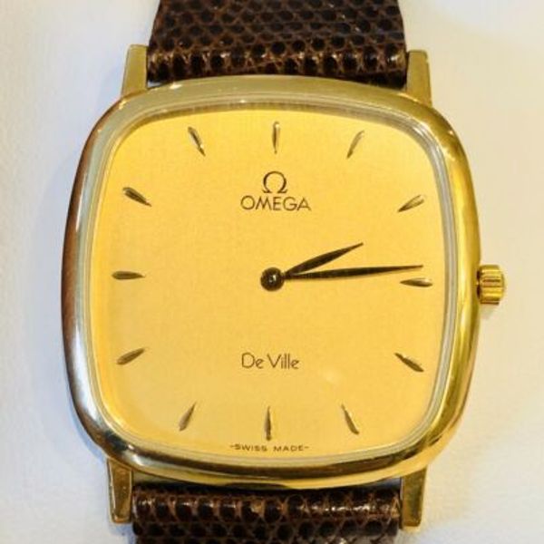 OMEGA DeVille Ultrathin 18k gold Cal 1378 Quartz Square Face Men's 30mm ...