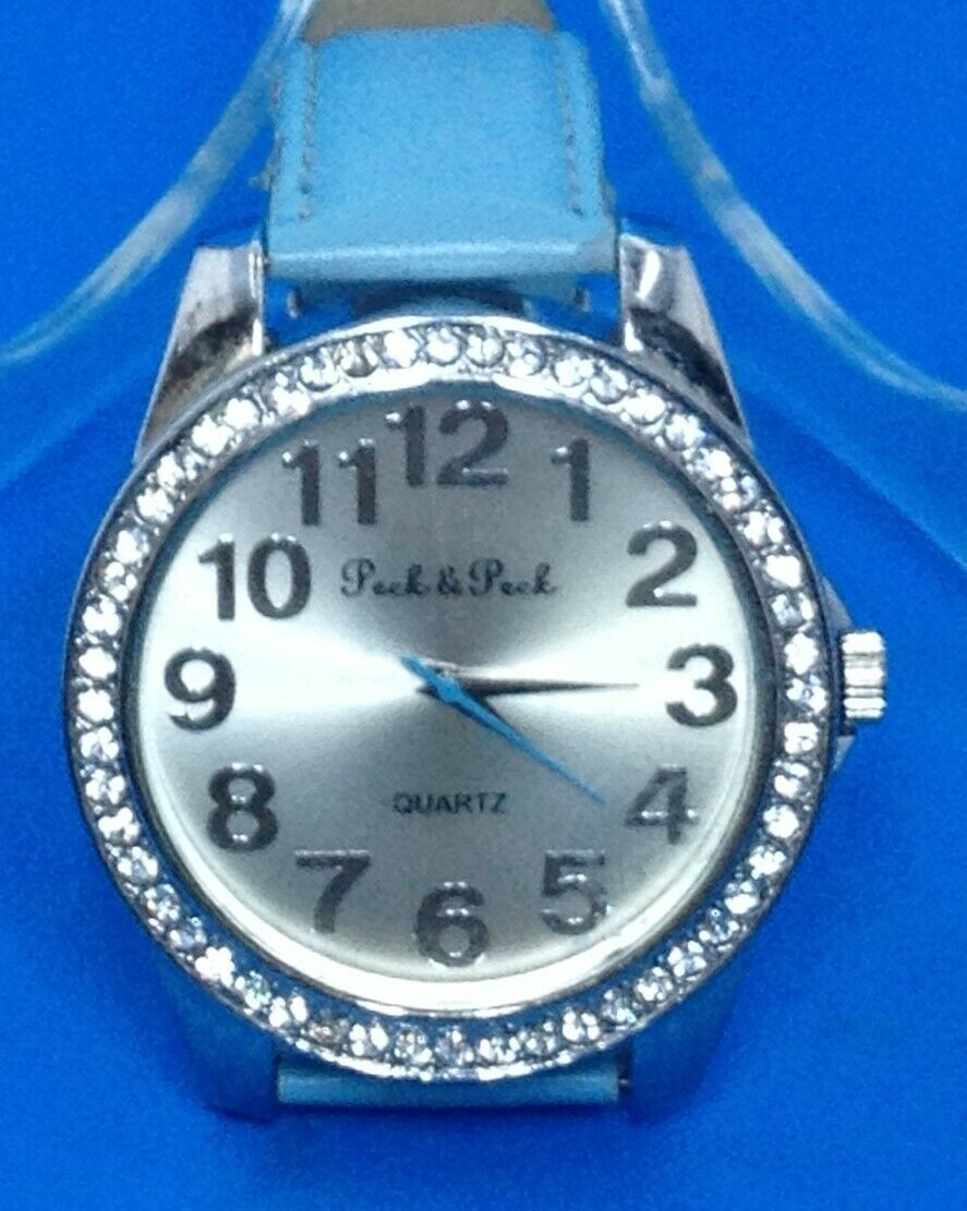 Peck Peck Vintage Ladies Quartz Watch Large Silver Face Teal