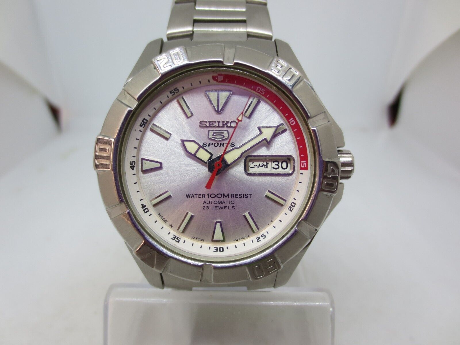 SEIKO SPORTS 7S36-01Z0 DAYDATE STAINLESS STEEL AUTOMATIC MENS 