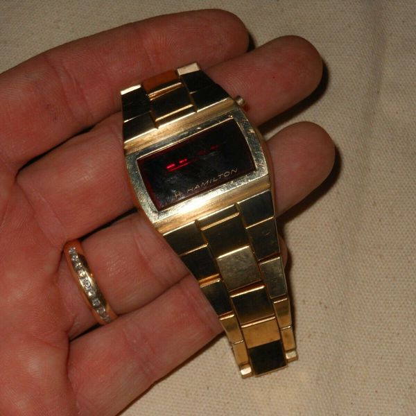 Hamilton Red Led Watch HAMILTON QED II LED 10K Gold Filled Band & Case Mens Watch Works Runs ...