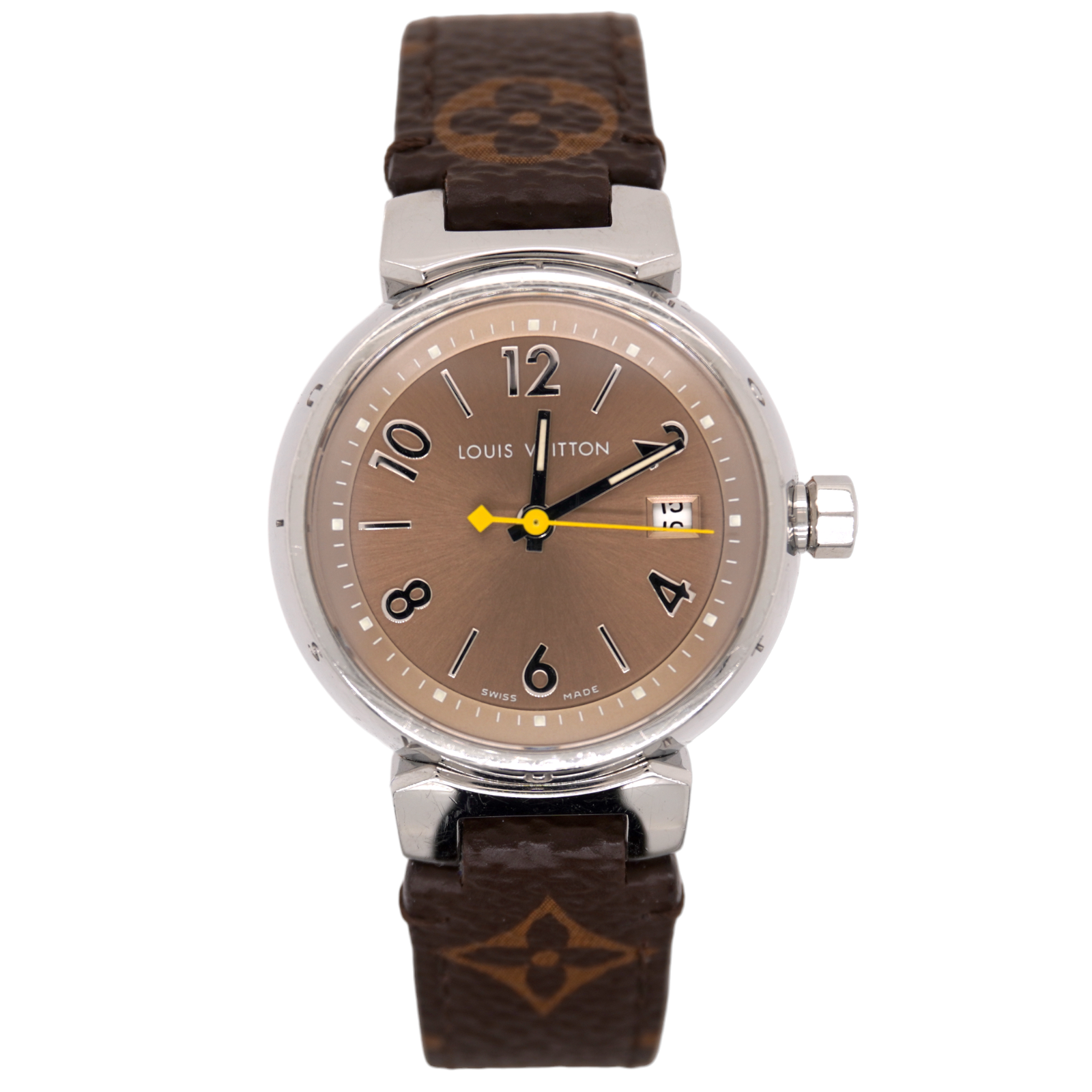 LOUIS VUITTON Date Tambour Brown Dial Leather Quartz Ladies  display picture 2
