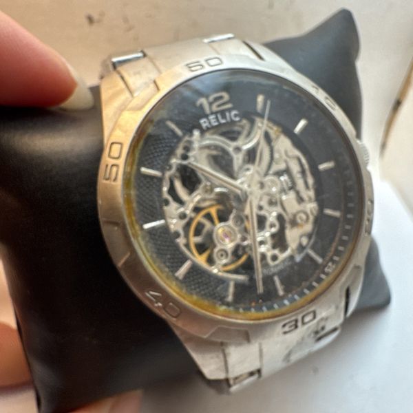 Relic by Fossil Men’s Automatic Skeleton SilverTone 43mm Watch ZR12013 ...