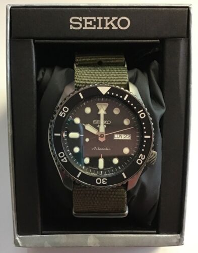 SEIKO Men's 5 Sport Series Black Dial Green Nylon Strap Automatic WATCH ...