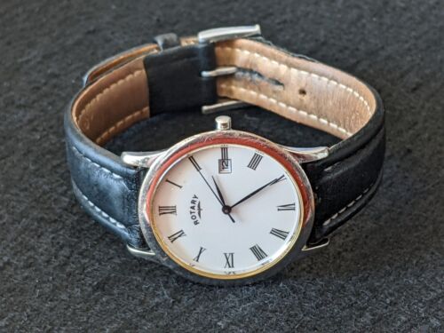 Rotary men's black hot sale leather strap watch