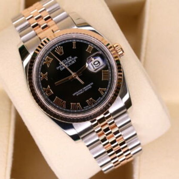 Rolex Datejust 36mm, steel and rose gold, black roman dial - 116321 ...