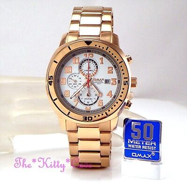 Montre OMAX Classique Unisexe - Mouvement Seiko, Boîtier Doré Rose 38mm, Bracelet Bleu Silicone - Neuf