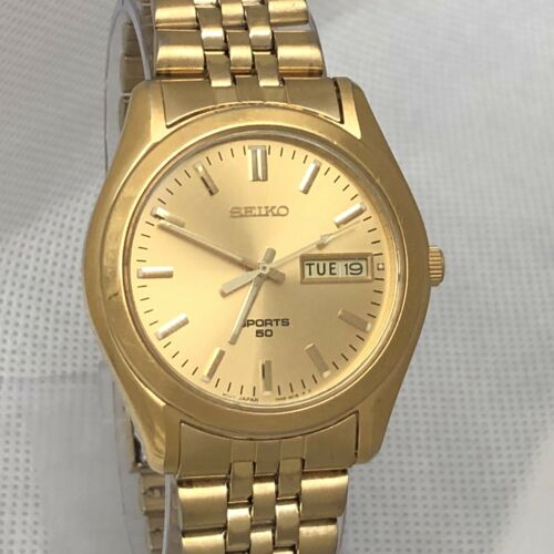 Seiko Sport 50 Day Date Gold Tone Men s Watch 7N48 8A00 WatchCharts Marketplace