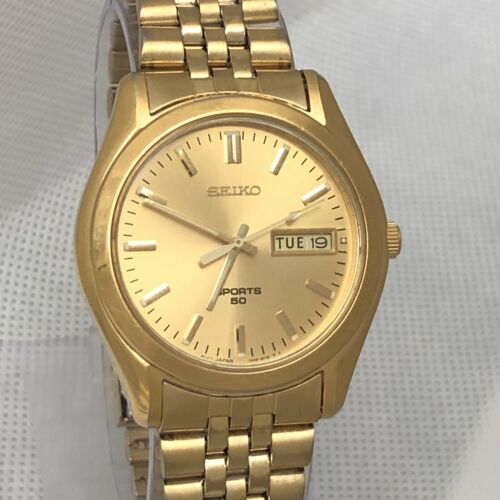 Seiko Sport 50 Day Date Gold Tone Men's Watch 7N48-8A00