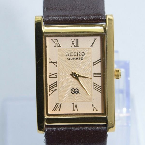 のあ Seiko Quartz Men's Tank Style Gold on brown leather SO.325714
