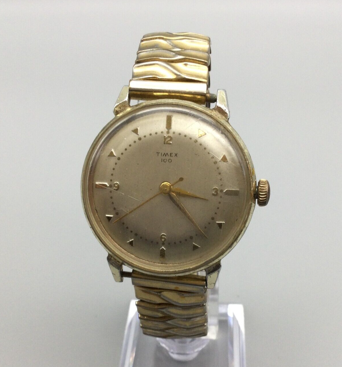 Vintage Timex 100 Watch Men Gold Tone 36mm Manual Wind Crown Stuck