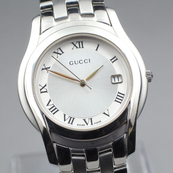 [Near MINT] Vintage Gucci 5500M 34mm Silver Roman Dial Quartz Men's ...