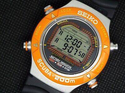 Vintage SEIKO Digital Watch S800-0010 DIVER SCUBA SCARCE ORANGE