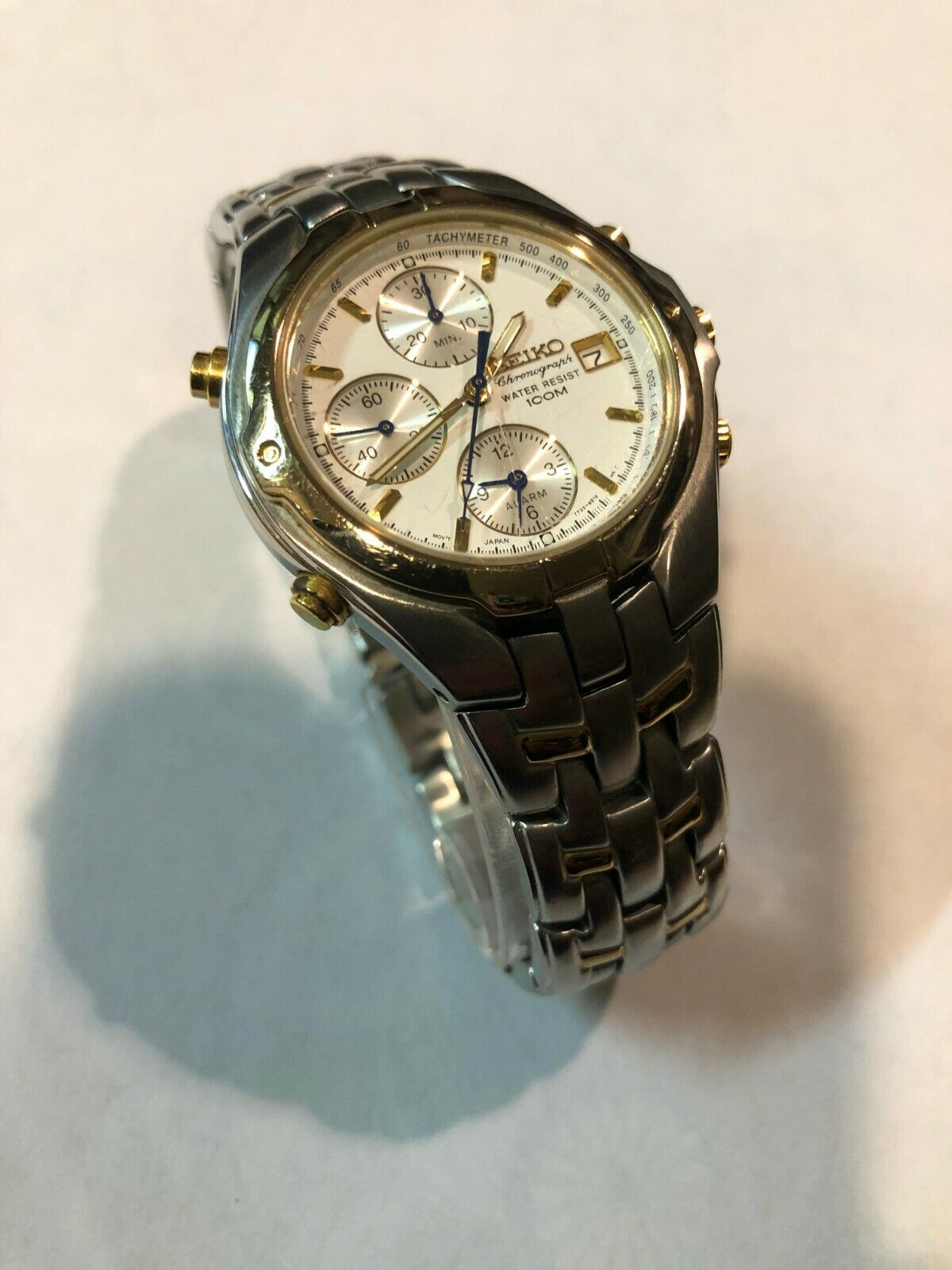 Seiko Men s Watch 7T32 6M90 Chronograph Alarm White Dial Date