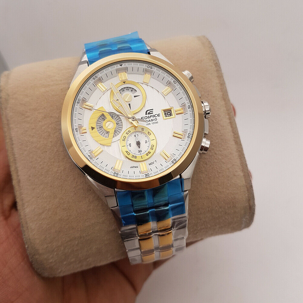 Men fashion ed426 silver clearance and gold chronograph wrist watch