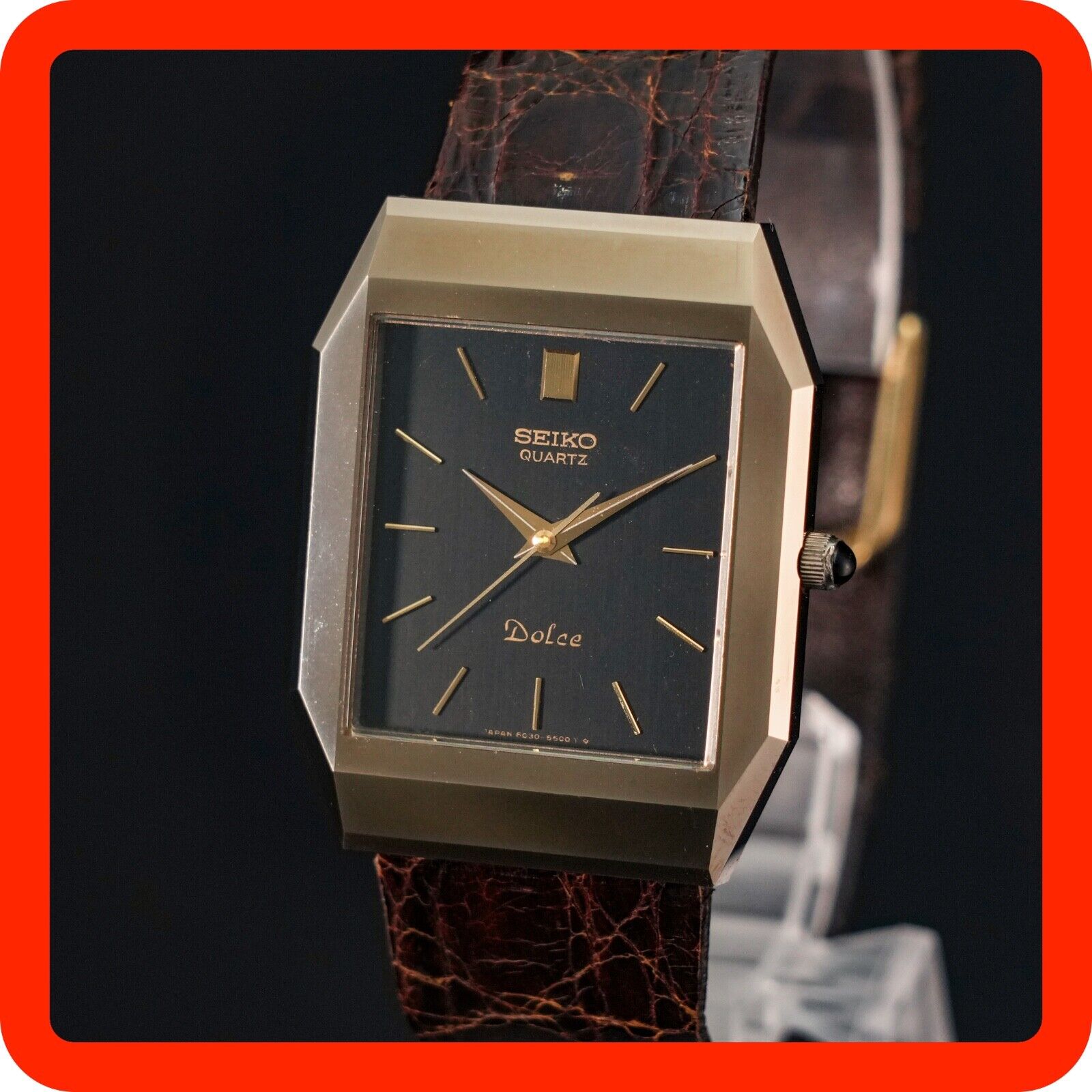 Vintage 1981 [N-MINT] SEIKO DOLCE 6030-5400 New BATT Tank Shape