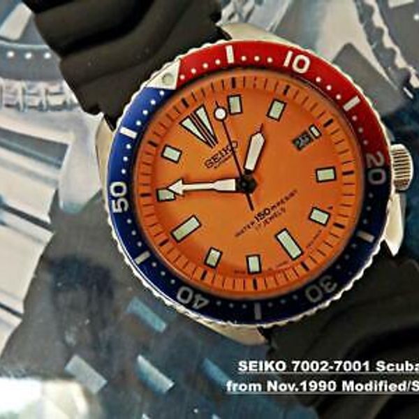 SEIKO Orange Dial, Pepsi Bezel, Automatic. Custom 7002-7001 Scuba Diver  SDS001 | WatchCharts
