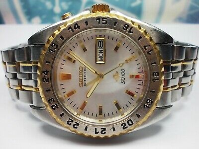 SEIKO KINETIC SQ100 DAY DATE 2 TONE MEN S WATCH 5M43 0A90