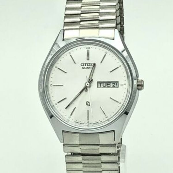 Vintage CITIZEN Men's CQ Quartz Watch 6100-S09851 Silver Day/Date