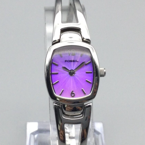 Fossil F2 Watch Women 18mm Silver Tone Purple Sunburst Dial New Battery ...