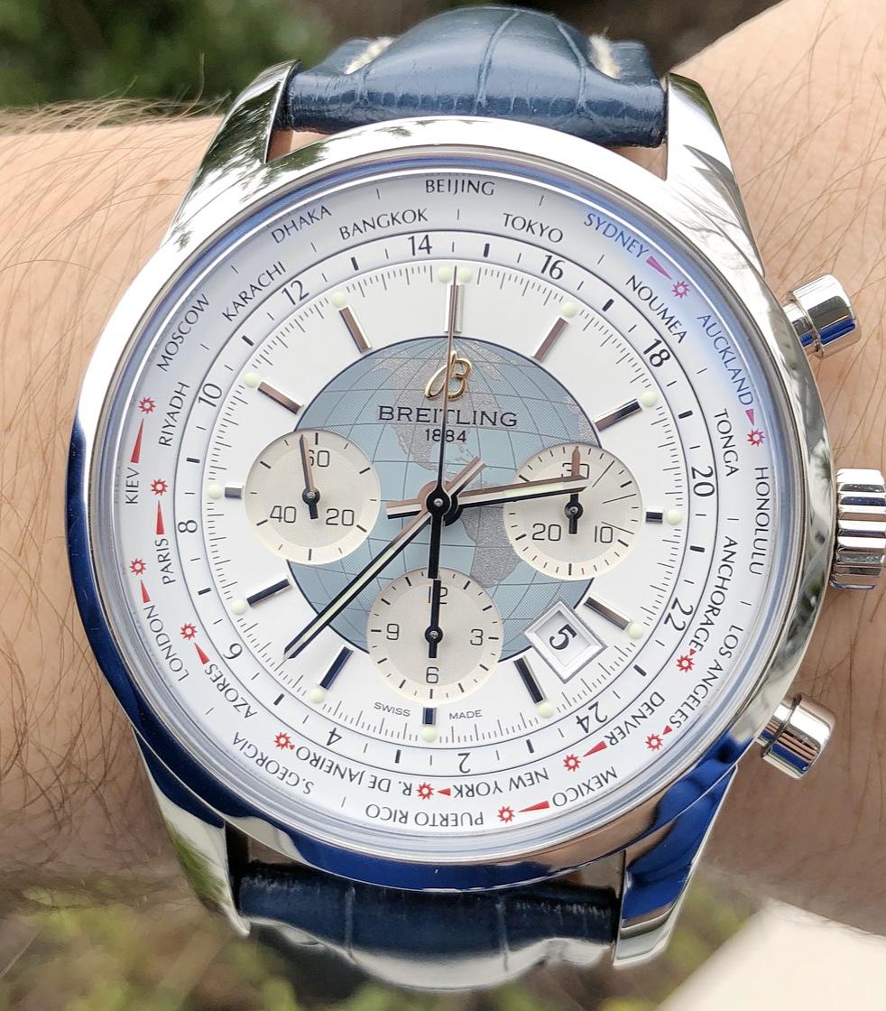 Breitling Watch Transocean Chronograph Unitime Polar White Red