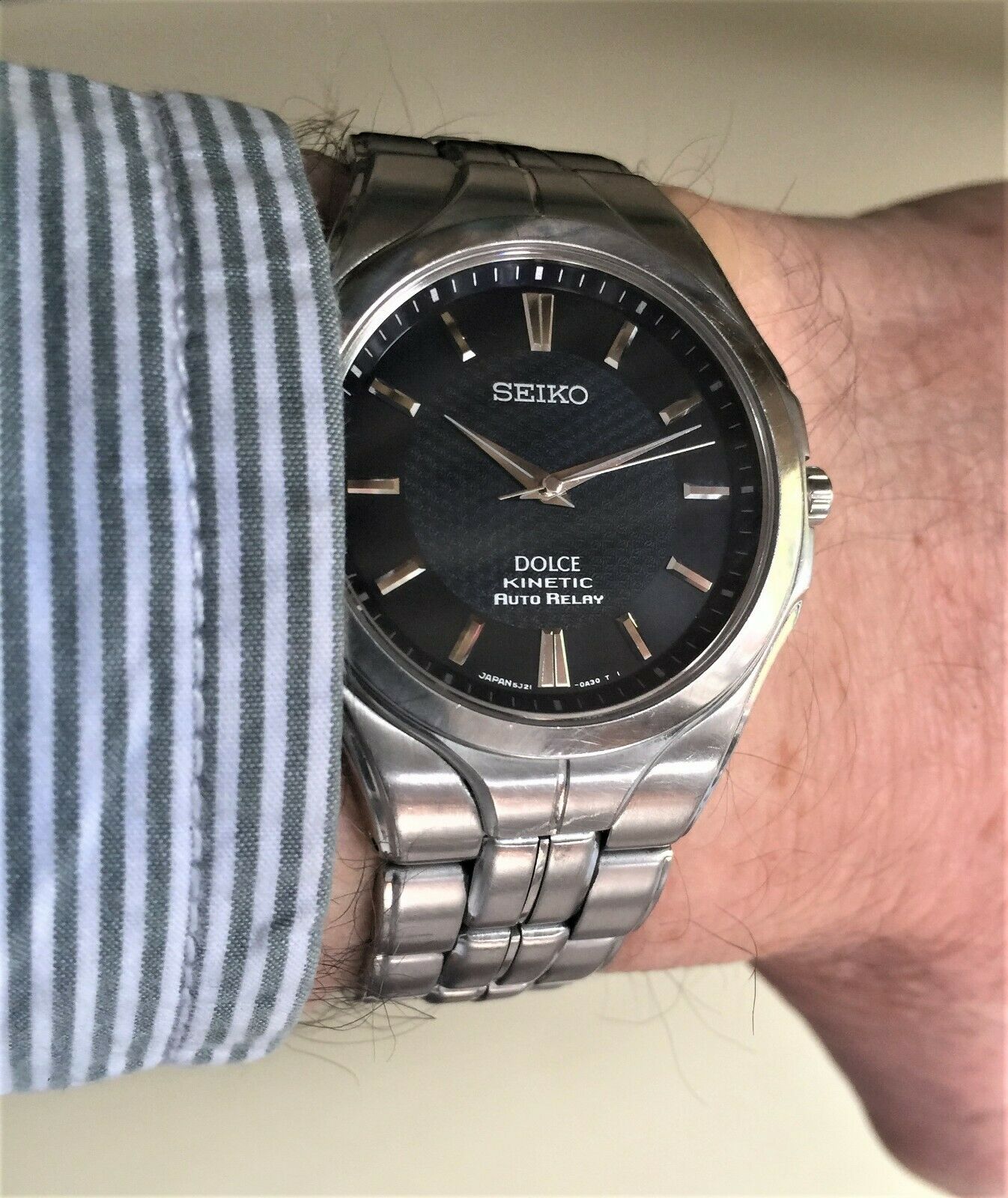 時計 SEIKO DOLCE KINETIC AUTO RELAY 5J21-0A30 Men's Seiko Kinetic Dolce Auto Relay Watch Black Dial Model 5J21