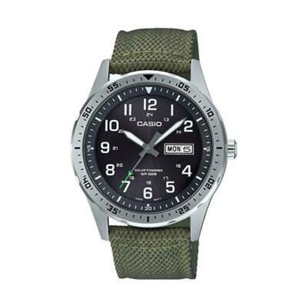 Casio MTPS120L3AV, Men's Watch, Green Nylon, Black Dial, Date, Solar