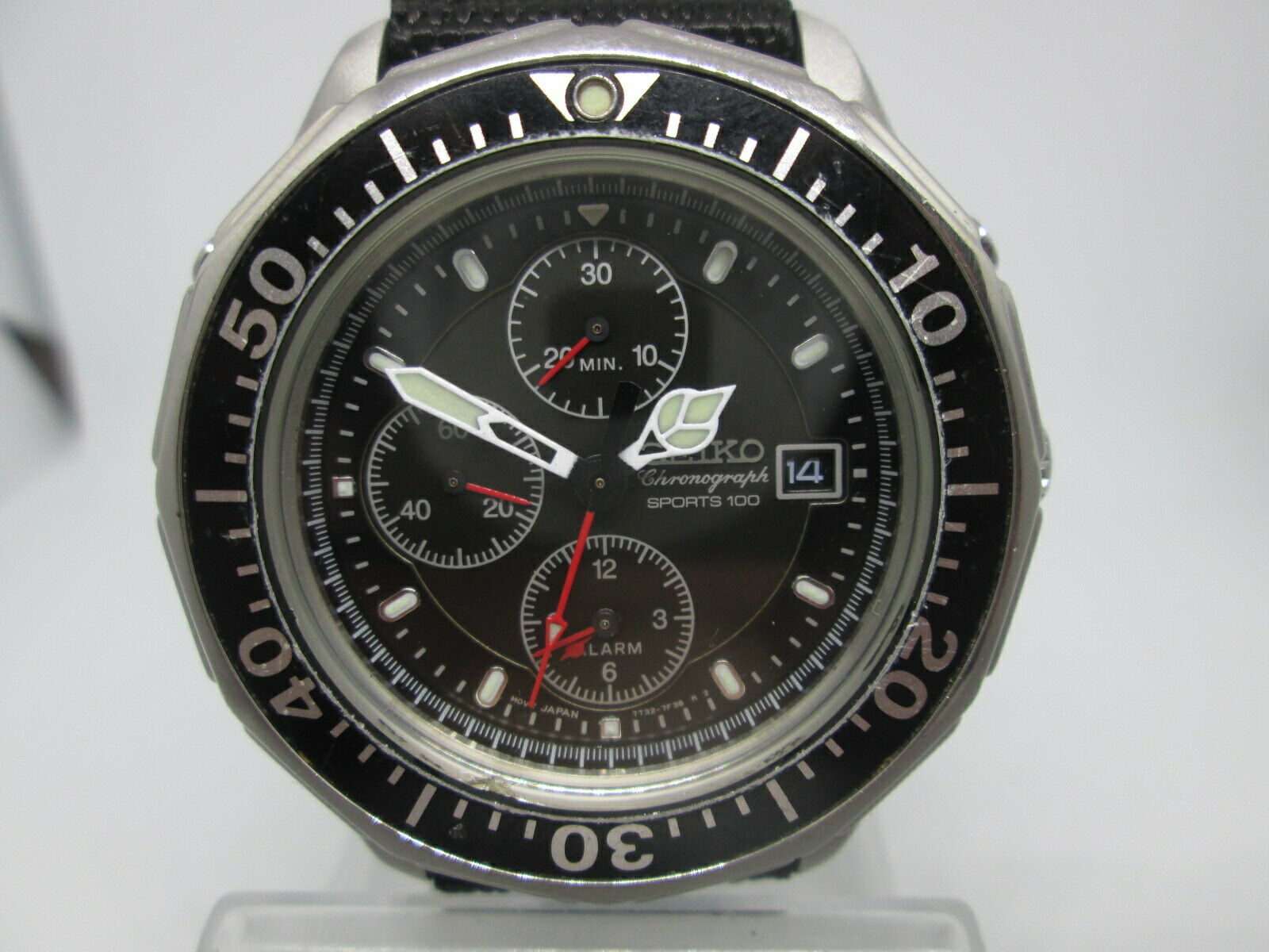 SEIKO 7T32 7D79 ALARM DATE CHRONOGRAPH STAINLESS