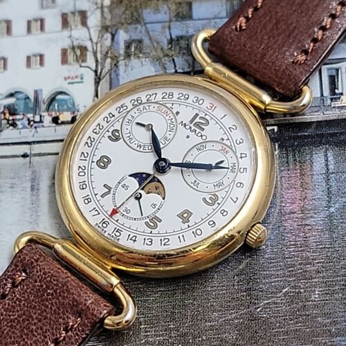 Vintage ladies movado esq triple date moon phase 87.03.814  display picture 2