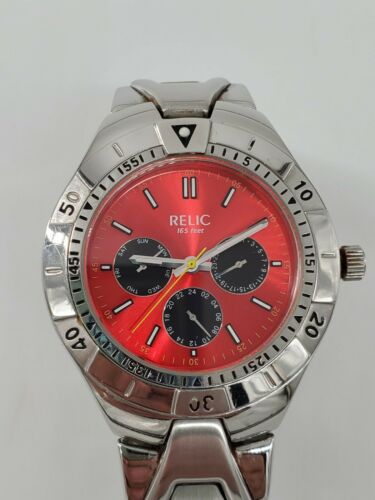 RELIC Men s Stainless Steel Watch Red Face WR 165 Feet ZR15364 New