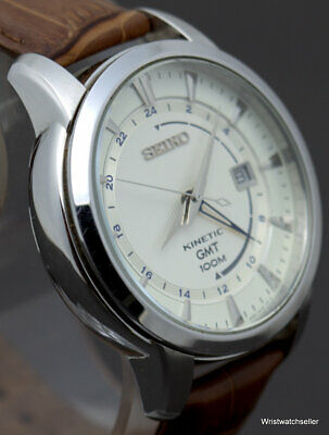 Seiko Kinetic GMT 100M 5M85-0AC0 A4 43MM Original L07HH20 Leather Band &  Buckle | WatchCharts