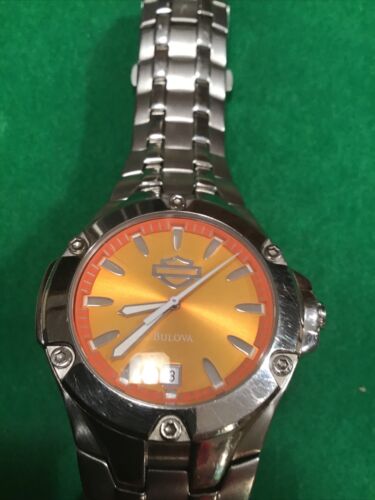 harley davidson bulova 2005 watch 76B24 orange face with date 